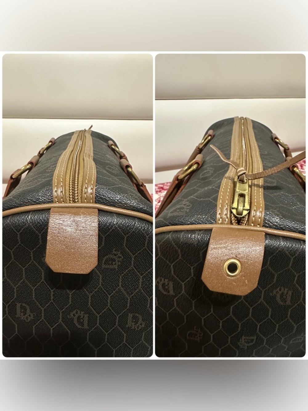 Christian Dion PVC Brown Monogram Travel Duffle Bag with Leather Trim - Picture 10 of 15